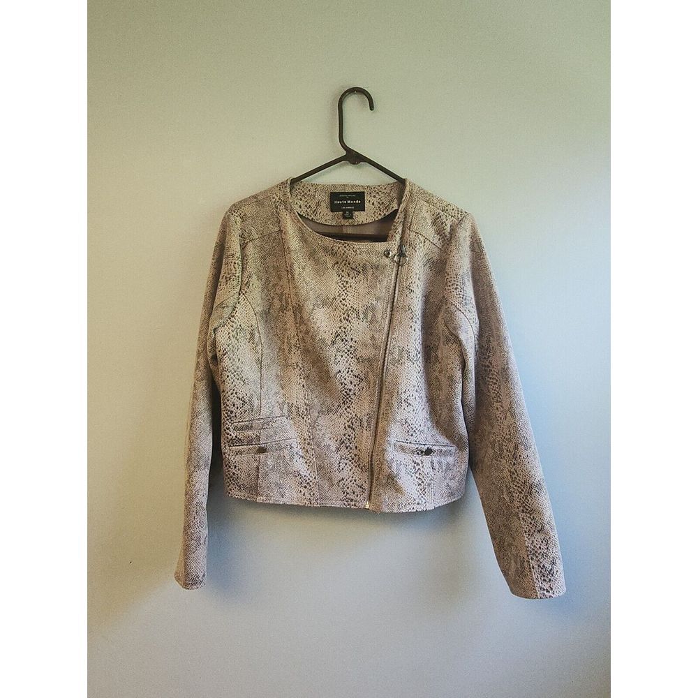 Haute Monde Women's Sz XL Full Zip Snake Skin Print Moto Motorcycle Jacket